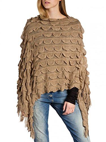 Caspar PON007 Damen Fransen Poncho, Farbe:schlamm, Größe:One Size von Caspar