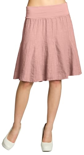 Caspar Damen Midi Sommer Leinenrock Knielang Sommerrock mit Stretch Bund - RO014, Farbe:rosa, Mode Größe:XS-S von Caspar
