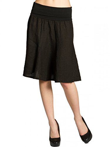 Caspar Damen Midi Sommer Leinenrock Knielang Sommerrock mit Stretch Bund - RO014, Farbe:schwarz, Mode Größe:XS-S Caspar Damen Midi Sommer Leinenrock Knielang Sommerrock mit Stretch Bund - RO014, Farbe:schwarz, Mode Größe:XS-S von Caspar