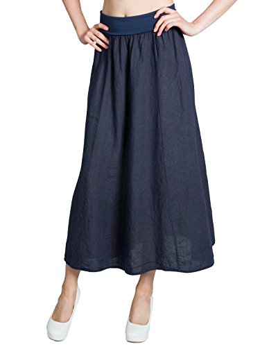 Caspar RO019 Damen Langer Maxi Sommer Leinenrock, Farbe:dunkelblau, Größe:L - DE40 UK12 IT44 ES42 US10 von Caspar