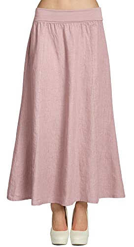 Caspar RO019 Damen Langer Maxi Sommer Leinenrock, Farbe:rosa, Größe:L - DE40 UK12 IT44 ES42 US10 von Caspar