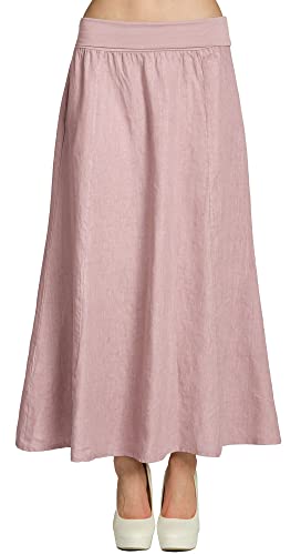 Caspar RO019 Damen Langer Maxi Sommer Leinenrock, Farbe:rosa, Größe:M - DE38 UK10 IT42 ES40 US8 von Caspar