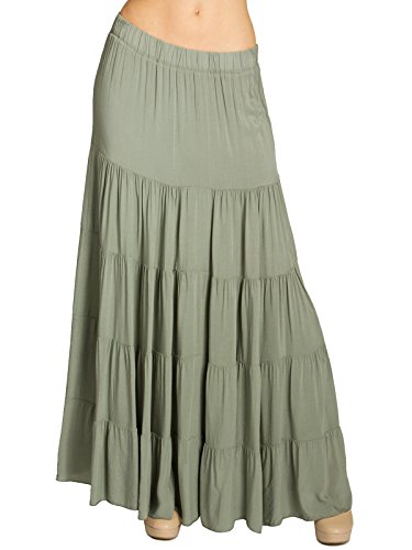 Caspar RO020 Langer eleganter Damen Maxi Sommer Rock Faltenrock, Farbe:Oliv grün, Mode Größe:M/L von Caspar