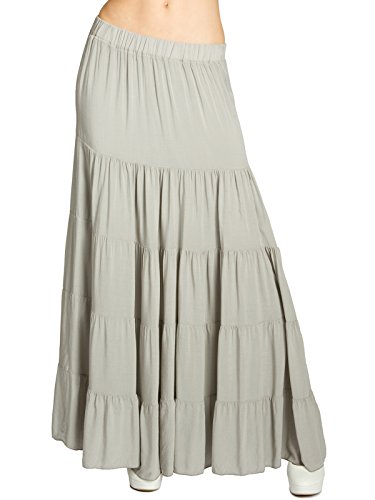 Caspar RO020 Langer eleganter Damen Maxi Sommer Rock Faltenrock, Farbe:Taupe, Mode Größe:L/XL von Caspar