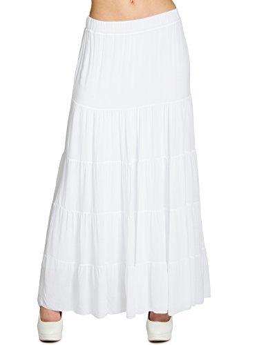 Caspar RO020 Langer eleganter Damen Maxi Sommer Rock Faltenrock, Farbe:Weiss, Mode Größe:L/XL von Caspar