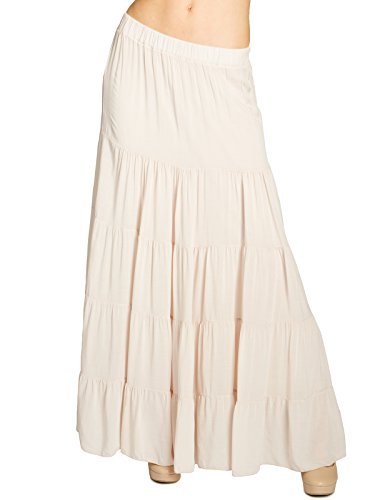 Caspar RO020 Langer eleganter Damen Maxi Sommer Rock Faltenrock, Farbe:beige, Mode Größe:L/XL von Caspar