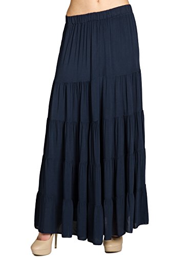 Caspar RO020 Langer eleganter Damen Maxi Sommer Rock Faltenrock, Farbe:dunkelblau, Mode Größe:M/L von Caspar