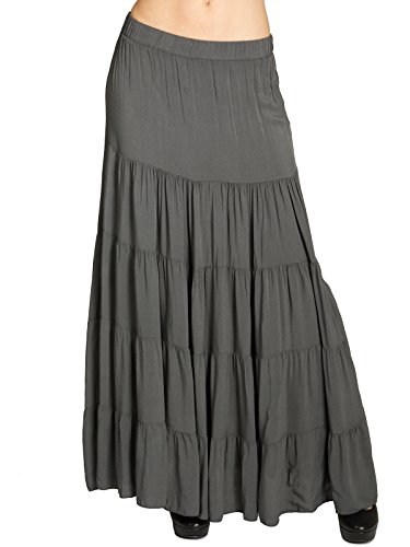 Caspar RO020 Langer eleganter Damen Maxi Sommer Rock Faltenrock, Farbe:dunkelgrau, Mode Größe:XS/S von Caspar