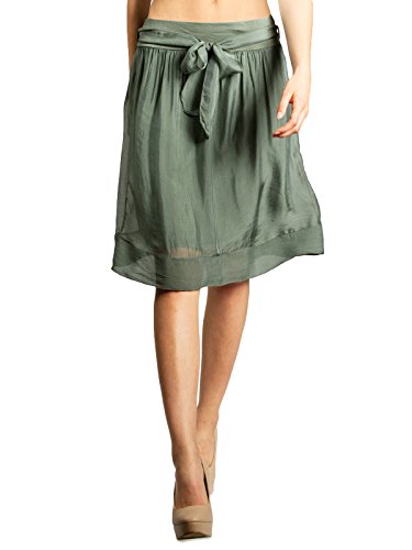 Caspar RO024 hauchzarter Leichter knielanger Midi Damen Sommer Rock, Farbe:Oliv grün, Mode Größe:XS/S Caspar RO024 hauchzarter Leichter knielanger Midi Damen Sommer Rock, Farbe:Oliv grün, Mode Größe:XS/S von Caspar