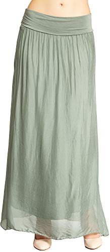 Caspar RO025 eleganter Leichter Langer Damen Sommer Rock, Farbe:Oliv grün, Größe:XS/S von Caspar