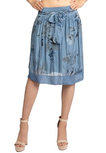Caspar RO033 hauchzarter Leichter knielanger Midi Damen Sommer Rock mit Blumen Print, Farbe:Jeans blau, Mode Größe:40 von Caspar