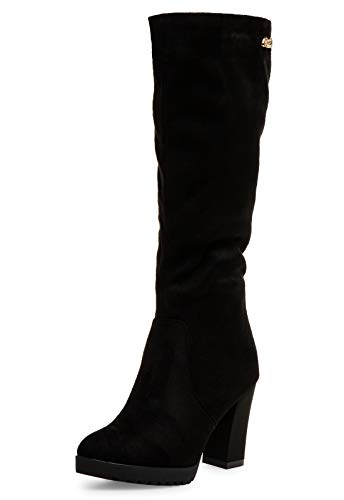 Caspar SBO097 Damen Stiefel mit hohem Block Absatz, Farbe:schwarz, Größe:37 EU von Caspar