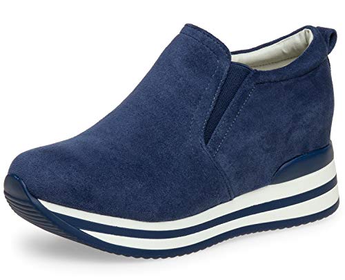 Caspar SBO099 Damen Velours Sneaker Low mit 7 cm hohem Absatz, Farbe:blau, Größe:39 EU Caspar SBO099 Damen Velours Sneaker Low mit 7 cm hohem Absatz, Farbe:blau, Größe:39 EU von Caspar