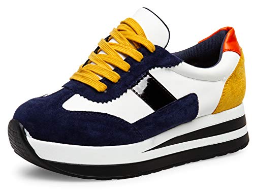 Caspar SBO106 Damen Low Plateau Dad Sneaker mit 5 cm Absatz, Farbe:dunkelblau Curry, Größe:39 EU Caspar SBO106 Damen Low Plateau Dad Sneaker mit 5 cm Absatz, Farbe:dunkelblau Curry, Größe:39 EU von Caspar