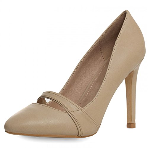 Caspar SBU005 Damen High Heels/Pumps mit hohem Absatz und klassisch eleganter Spitze mit Riemchen, Farbe:beige, Größe:EU39/UK6/US8 von Caspar