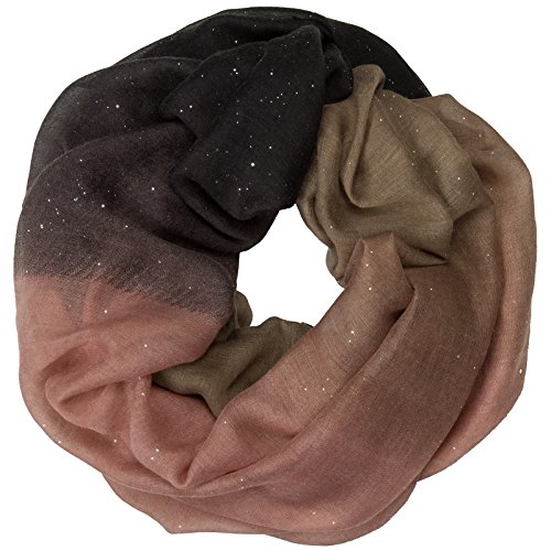 Caspar SC474 eleganter Damen Loop Schlauchschal mit dezentem Glitzer, Größe:One Size, Farbe:schwarz/taupe/rosa von Caspar