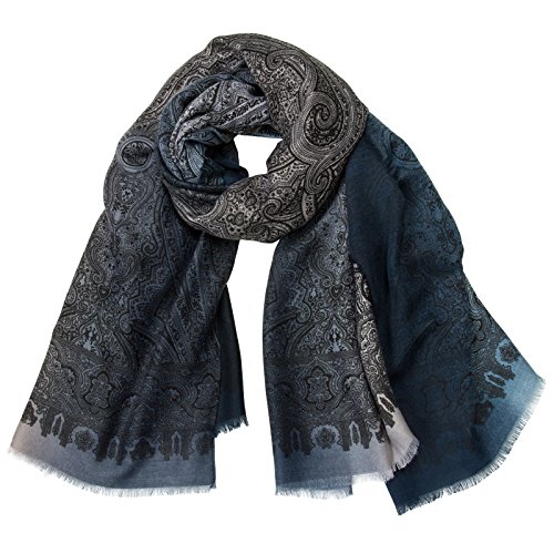 Caspar SC475 angenehmer warmer Damen XL Schal mit Paisley Farbverlauf Muster, Farbe:blau, Größe:One Size von Caspar