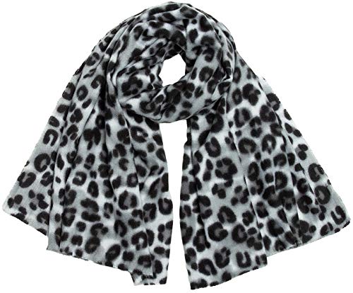 Caspar SC501 weicher warmer Damen XL Schal mit Leo Animal Print, Farbe:grau, Größe:Einheitsgröße von Caspar