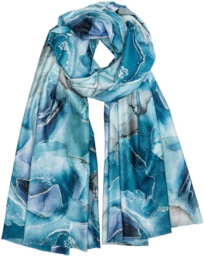 Caspar SC515 mitteldicker Damen Herbst Winter XL Schal mit stylischem Aquarell Print und goldenen Akzenten, Farbe:blau, Mode Größe:One Size von Caspar