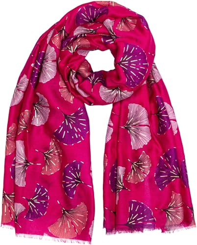 Caspar SC516 Damen Schal mit stylischem Ginko Blatt Print und goldenen Akzenten, Farbe:fuchsia, Mode Größe:One Size von Caspar