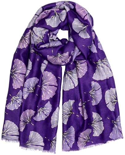 Caspar SC516 Damen Schal mit stylischem Ginko Blatt Print und goldenen Akzenten, Farbe:lila, Mode Größe:One Size von Caspar