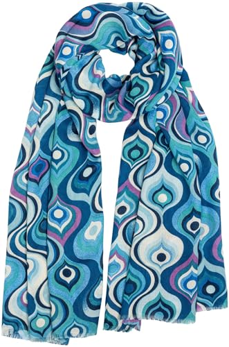 Caspar SC520 Damen Schal mit stylishem 60er Retro Print, Farbe:blau, Mode Größe:One Size von Caspar