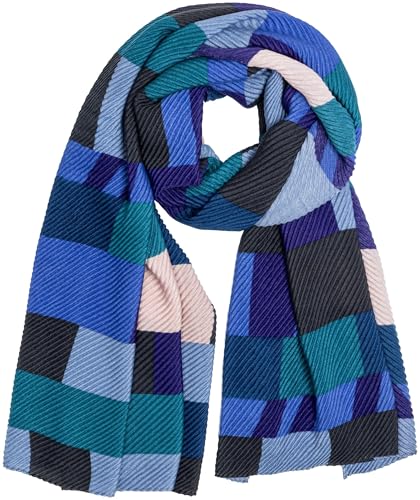Caspar SC522 Damen Schal mit stylishem Block Muster Print und warmen Plissee Volumen Stoff, Farbe:blau, Mode Größe:One Size von Caspar