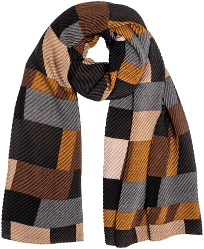 Caspar SC522 Damen Schal mit stylishem Block Muster Print und warmen Plissee Volumen Stoff, Farbe:schwarz, Mode Größe:One Size von Caspar