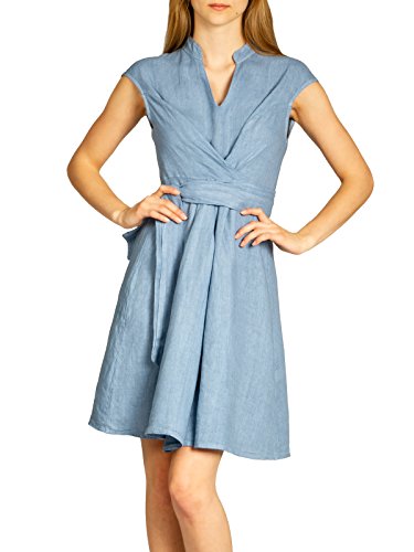 Caspar SKL016 Elegantes knielanges Damen Sommer Leinenkleid, Farbe:Jeans blau, Größe:M - DE38 UK10 IT42 ES40 US8 von Caspar