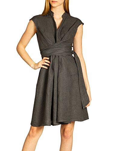 Caspar SKL016 Elegantes knielanges Damen Sommer Leinenkleid, Farbe:dunkelgrau, Größe:M - DE38 UK10 IT42 ES40 US8 von Caspar