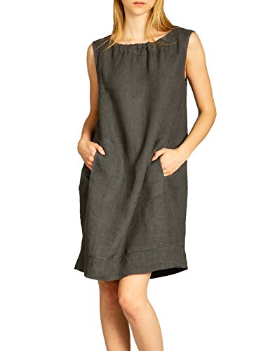 Caspar SKL017 lässiges knielanges Damen Sommer Leinenkleid, Farbe:dunkelgrau, Größe:44 von Caspar