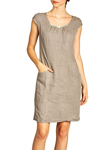 Caspar SKL018 knielanges Damen Sommer Leinenkleid mit Perlmutt Knöpfe Dekor, Farbe:Taupe, Größe:3XL - DE46 UK18 IT50 ES48 US16 von Caspar