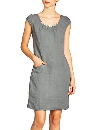 Caspar SKL018 knielanges Damen Sommer Leinenkleid mit Perlmutt Knöpfe Dekor, Farbe:grau, Größe:3XL - DE46 UK18 IT50 ES48 US16 von Caspar