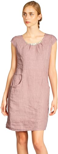 Caspar SKL018 knielanges Damen Sommer Leinenkleid mit Perlmutt Knöpfe Dekor, Farbe:rosa, Größe:L - DE40 UK12 IT44 ES42 US10 von Caspar