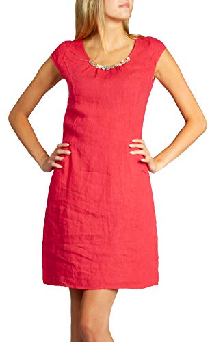 Caspar SKL018 knielanges Damen Sommer Leinenkleid mit Perlmutt Knöpfe Dekor, Farbe:rot, Größe:3XL - DE46 UK18 IT50 ES48 US16 von Caspar