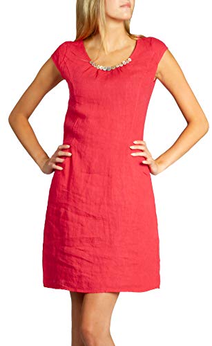 Caspar SKL018 knielanges Damen Sommer Leinenkleid mit Perlmutt Knöpfe Dekor, Farbe:rot, Größe:S - DE36 UK8 IT40 ES38 US6 Caspar SKL018 knielanges Damen Sommer Leinenkleid mit Perlmutt Knöpfe Dekor, Farbe:rot, Größe:S - DE36 UK8 IT40 ES38 US6 von Caspar