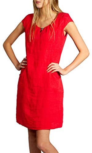 Caspar SKL020 knielanges Damen Sommer Leinenkleid mit eleganter Metallspange bis Größe 50, Farbe:rot, Größe:XL - DE42 UK14 IT46 ES44 US12 von Caspar