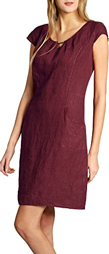 Caspar SKL020 knielanges Damen Sommer Leinenkleid mit eleganter Metallspange bis Größe 50, Farbe:weinrot, Größe:5XL - DE50 UK22 IT54 ES52 US20 von Caspar