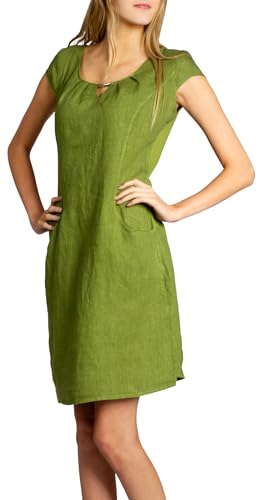 Caspar SKL020 knielanges Damen Sommer Leinenkleid mit eleganter Metallspange bis Größe 50, Farbe:apfelgrün, Größe:M - DE38 UK10 IT42 ES40 US8 von Caspar