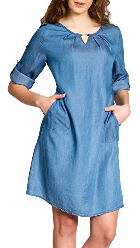 Caspar SKL021 knielanges leichtes Damen Sommerkleid in Jeansoptik, Farbe:Jeans blau, Größe:XXL - DE44 UK16 IT48 ES46 US14 von Caspar