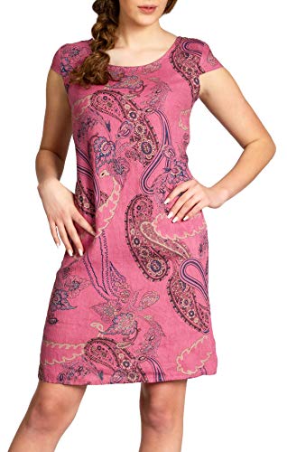 Caspar SKL022 Damen Sommer Leinenkleid mit Paisley Print bis Größe 50, Farbe:Fuchsia, Größe:L - DE40 UK12 IT44 ES42 US10 von Caspar