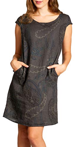 Caspar SKL022 Damen Sommer Leinenkleid mit Paisley Print bis Größe 50, Farbe:Mokka, Größe:L - DE40 UK12 IT44 ES42 US10 von Caspar