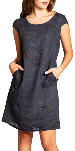 Caspar SKL022 Damen Sommer Leinenkleid mit Paisley Print bis Größe 50, Farbe:dunkelblau, Größe:L - DE40 UK12 IT44 ES42 US10 von Caspar