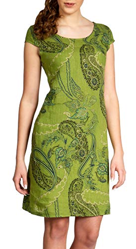 Caspar SKL022 Damen Sommer Leinenkleid mit Paisley Print bis Größe 50, Farbe:grün, Größe:3XL - DE46 UK18 IT50 ES48 US16 von Caspar