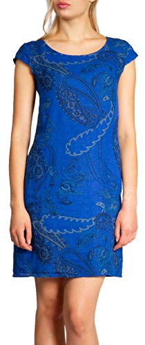 Caspar SKL022 Damen Sommer Leinenkleid mit Paisley Print bis Größe 50, Farbe:royal blau, Größe:M - DE38 UK10 IT42 ES40 US8 von Caspar