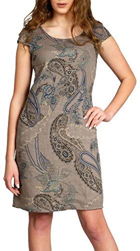 Caspar SKL022 Damen Sommer Leinenkleid mit Paisley Print bis Größe 50, Farbe:Taupe, Größe:4XL - DE48 UK20 IT52 ES50 US18 von Caspar