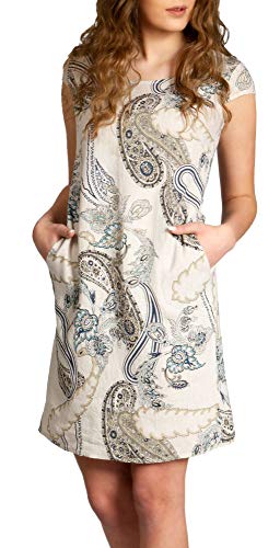 Caspar SKL022 Damen Sommer Leinenkleid mit Paisley Print bis Größe 50, Farbe:beige, Größe:M - DE38 UK10 IT42 ES40 US8 von Caspar