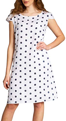 Caspar SKL024 knielanges Damen Sommer Leinenkleid mit Punkte Print, Farbe:Weiss, Größe:M - DE38 UK10 IT42 ES40 US8 von Caspar