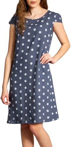 Caspar SKL024 knielanges Damen Sommer Leinenkleid mit Punkte Print, Farbe:blau, Größe:L - DE40 UK12 IT44 ES42 US10 von Caspar