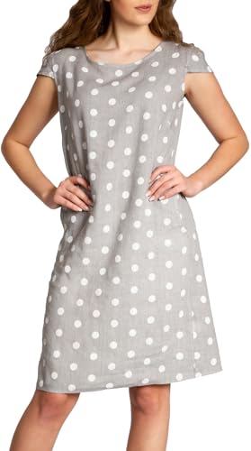 Caspar SKL024 knielanges Damen Sommer Leinenkleid mit Punkte Print, Farbe:hellgrau, Größe:M - DE38 UK10 IT42 ES40 US8 von Caspar